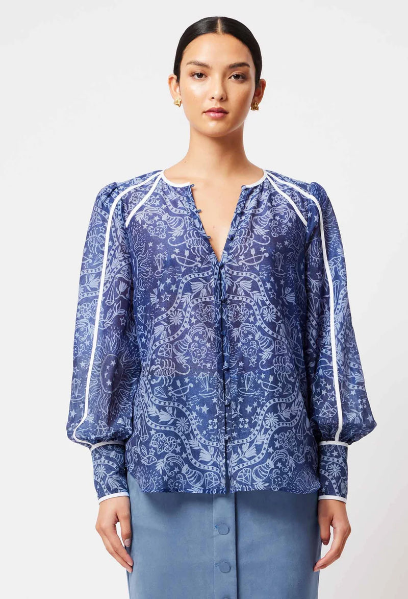 Atlas silk cotton shirt | Zodiac print