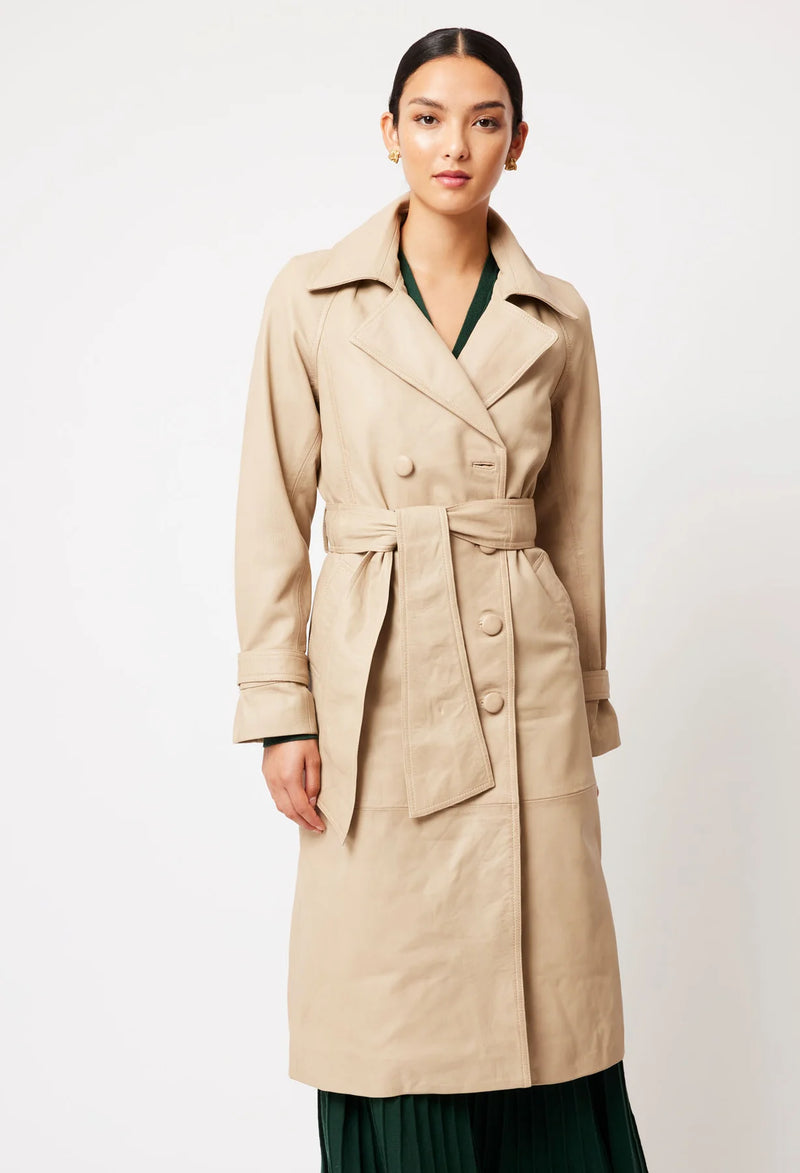 Astra Leather Trench | Oatmeal