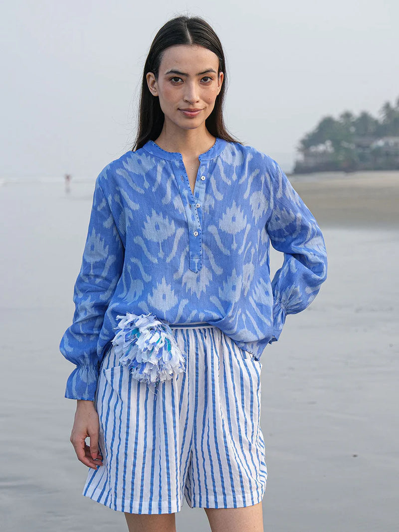 Broom Blouse | Ikat Blue
