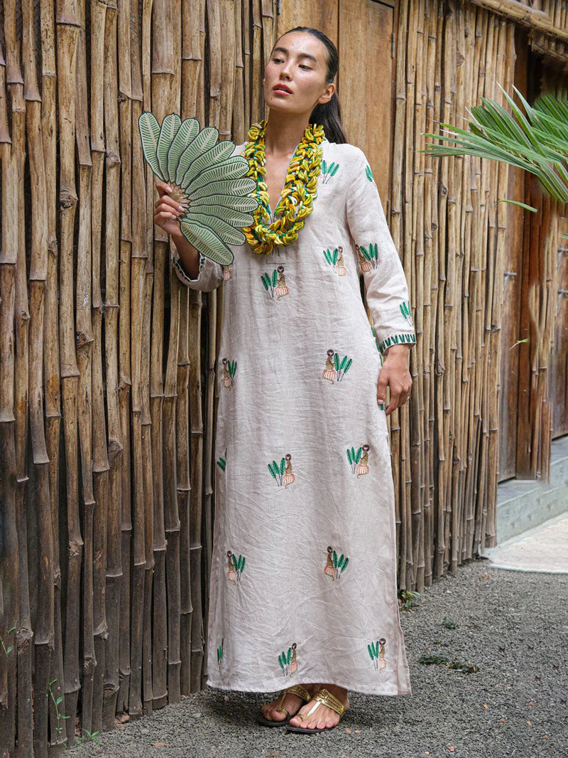 Sapphire Short Kaftan | Beige Embroidery