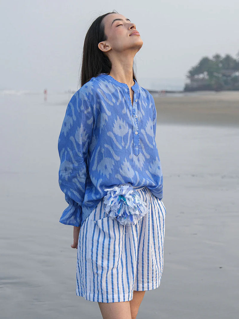 Broom Blouse | Ikat Blue