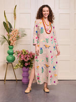 Sapphire Long Kaftan Mexican Embroidery | Beige