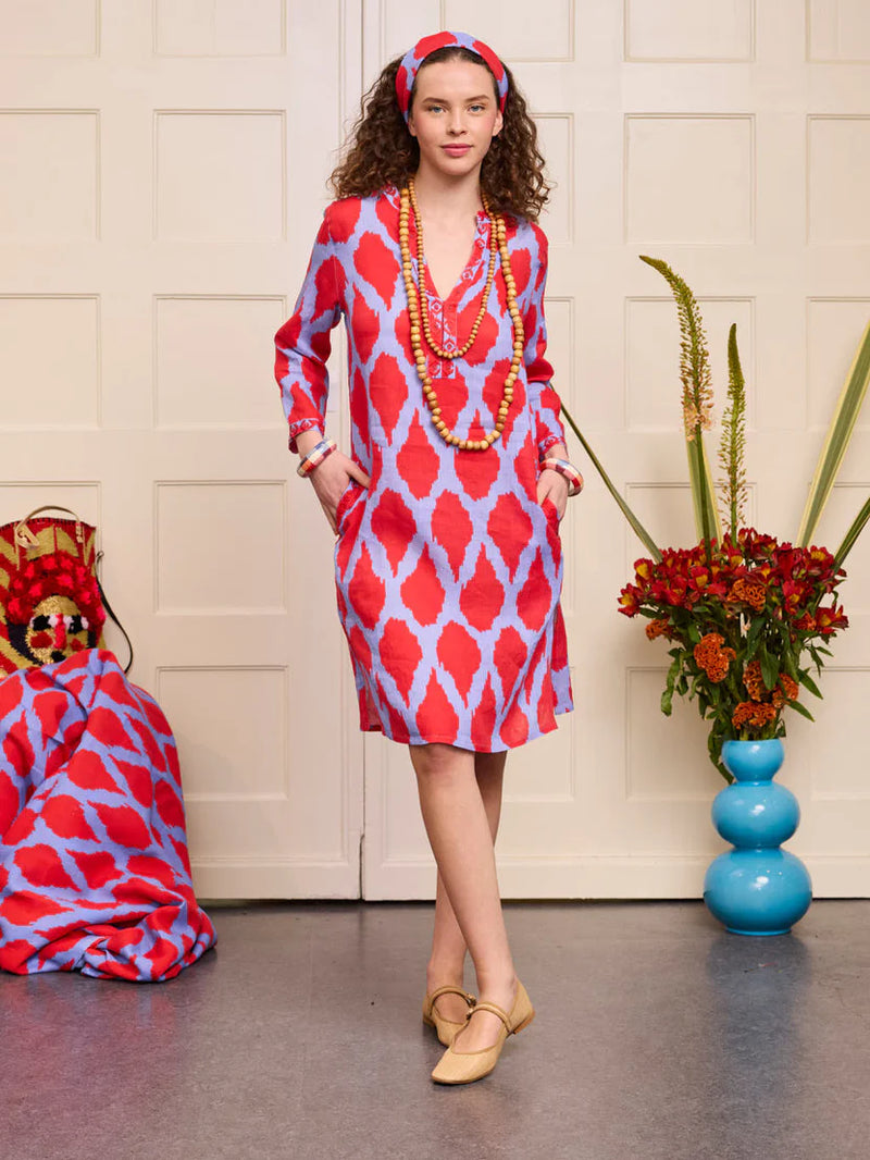 Sapphire Short Kaftan | Ikat Red