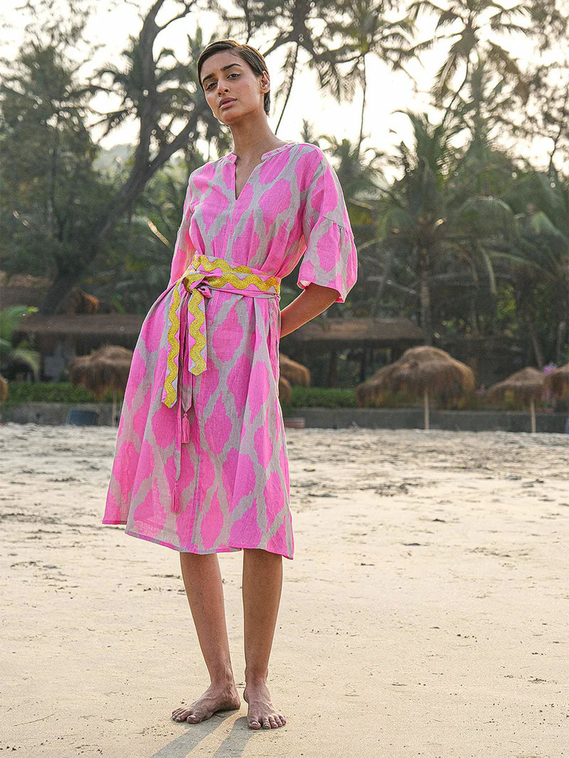Oleander Long Dress | Ikat Pink