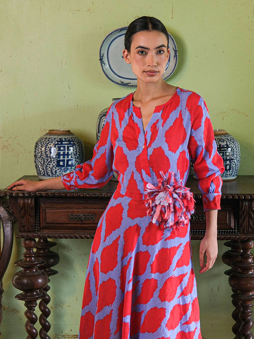 Azurite Dress | Ikat Red