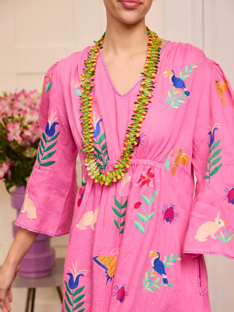 Apple Dress | Mexican Embroidery on Pink