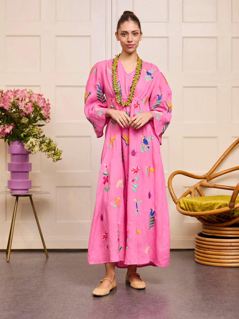 Apple Dress | Mexican Embroidery on Pink