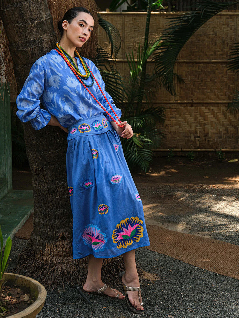 Broom Blouse | Ikat Blue