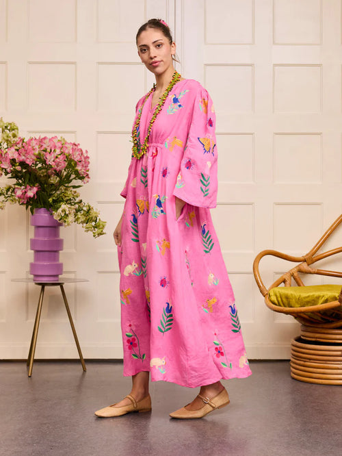 Apple Dress | Mexican Embroidery on Pink