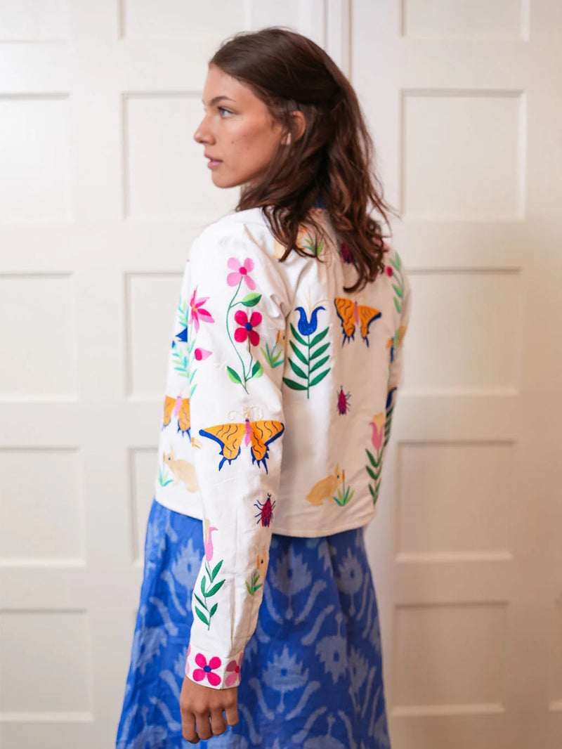 Pine Jacket Mexican Embroidery | White