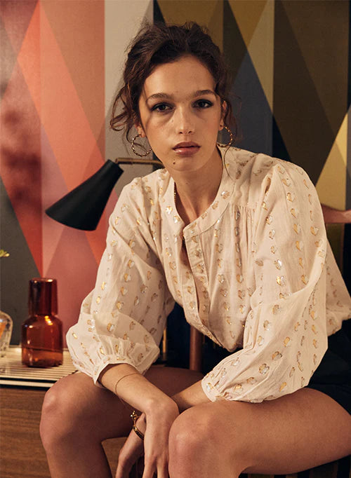 Ines Love Heart Blouse | SIlver Gold heart on Ecru