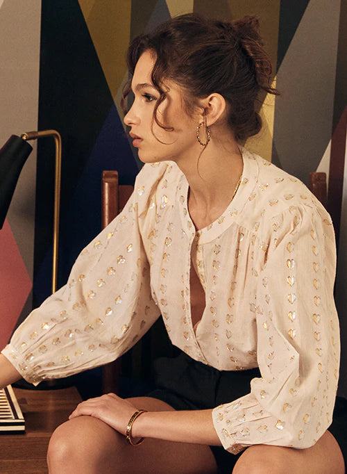 Ines Love Heart Blouse | SIlver Gold heart on Ecru