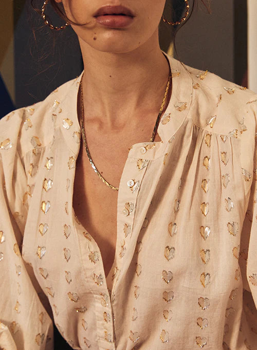 Ines Love Heart Blouse | SIlver Gold heart on Ecru