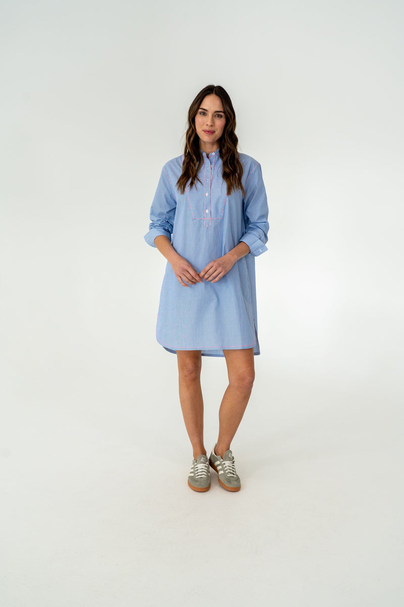 Duke Bib Shirt Dress | Blue