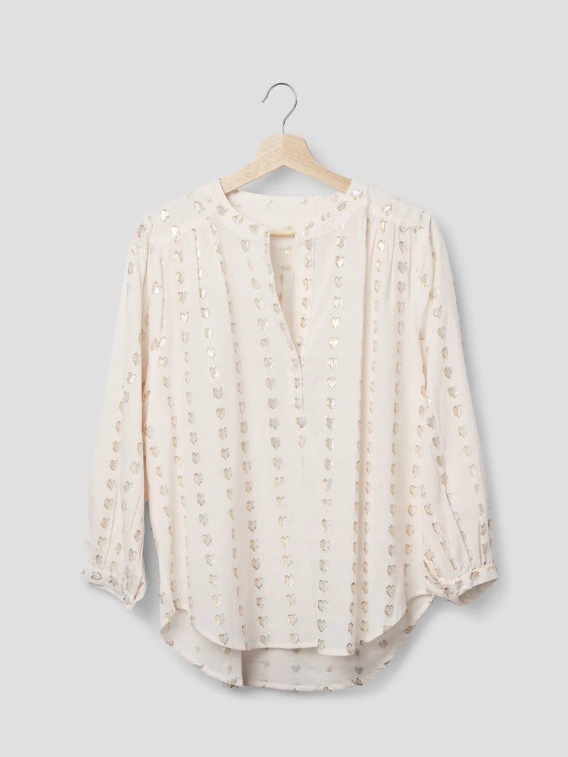 Ines Love Heart Blouse | SIlver Gold heart on Ecru