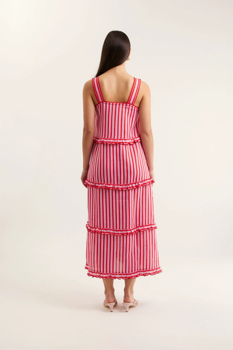 Clementine Bretton Linen Dress | Pink and Red