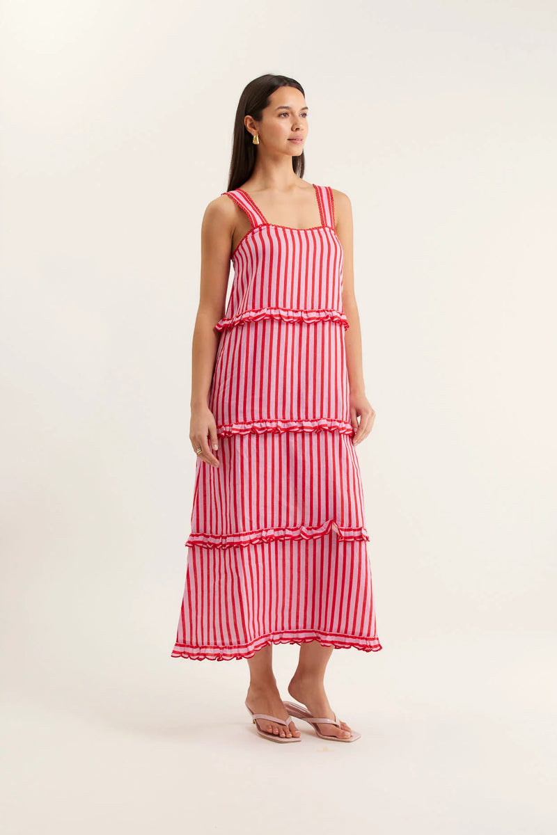 Clementine Bretton Linen Dress | Pink and Red