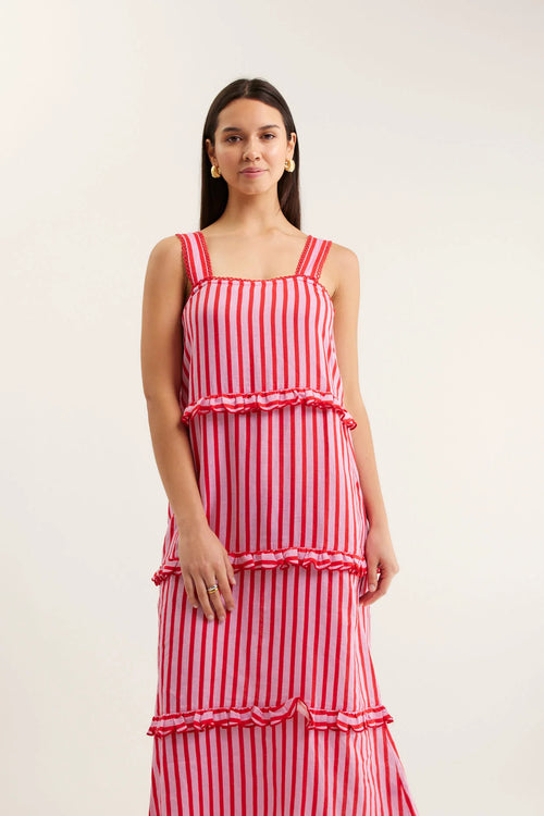 Clementine Bretton Linen Dress | Pink and Red