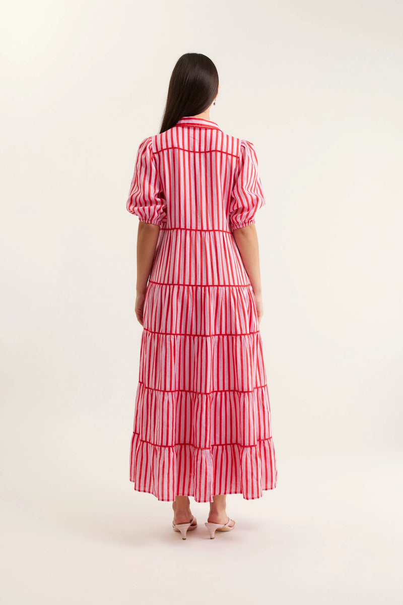 Marlow Bretton Linen Dress | Pink and Red
