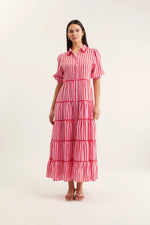 Marlow Bretton Linen Dress | Pink and Red