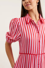 Marlow Bretton Linen Dress | Pink and Red