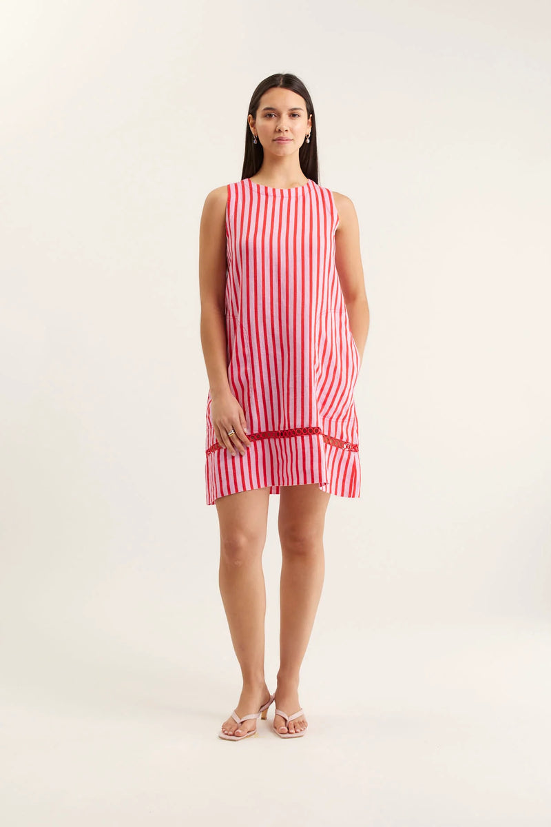 Ginger Breton Linen Dress | Pink and Red