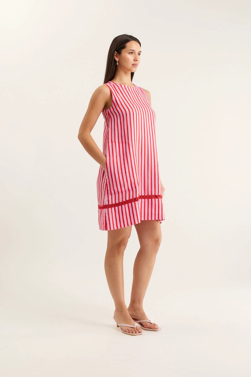 Ginger Breton Linen Dress | Pink and Red