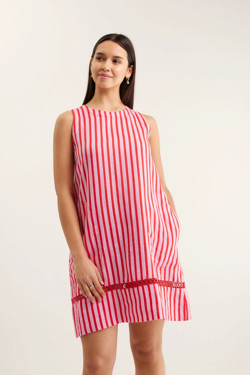 Ginger Breton Linen Dress | Pink and Red