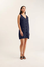 Tani Midi Linen Dress | Navy and White