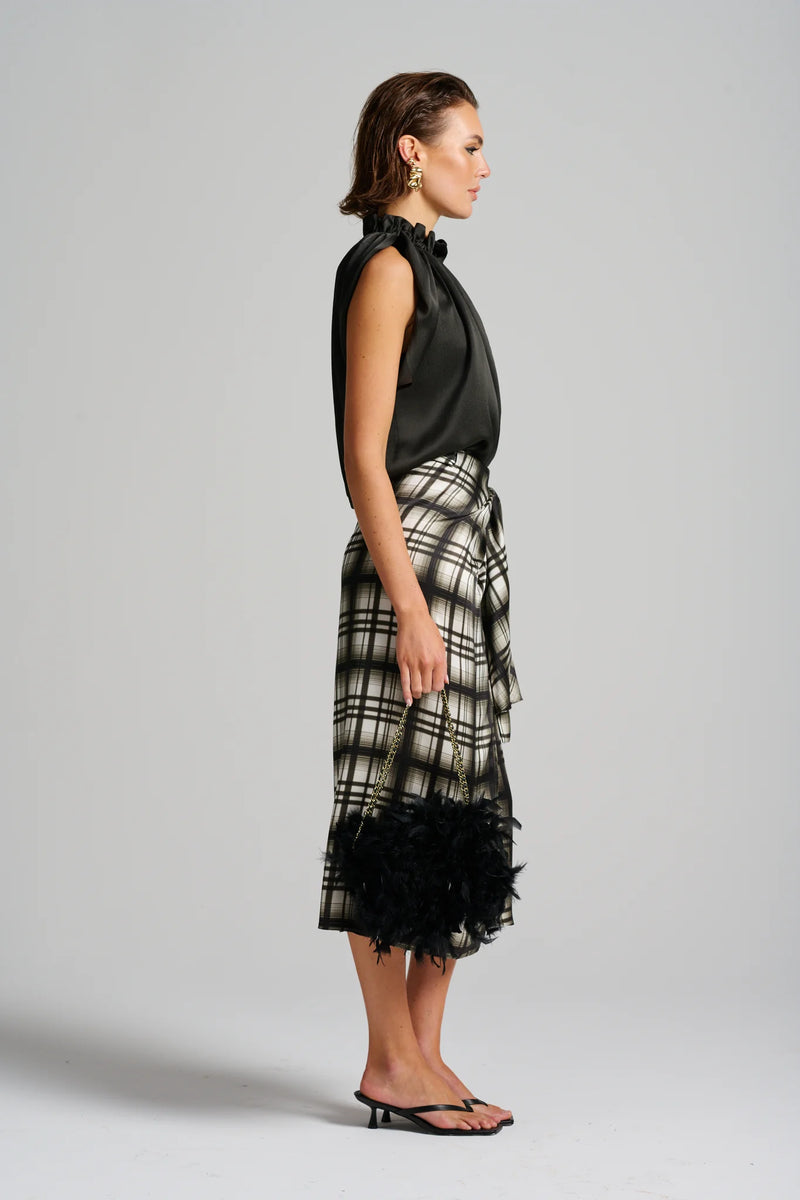 Le Check Wrap Skirt | Black/Off White