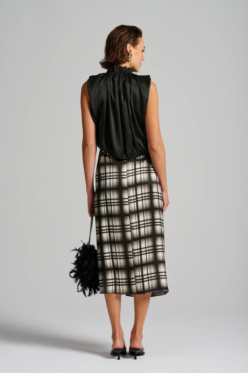 Le Check Wrap Skirt | Black/Off White