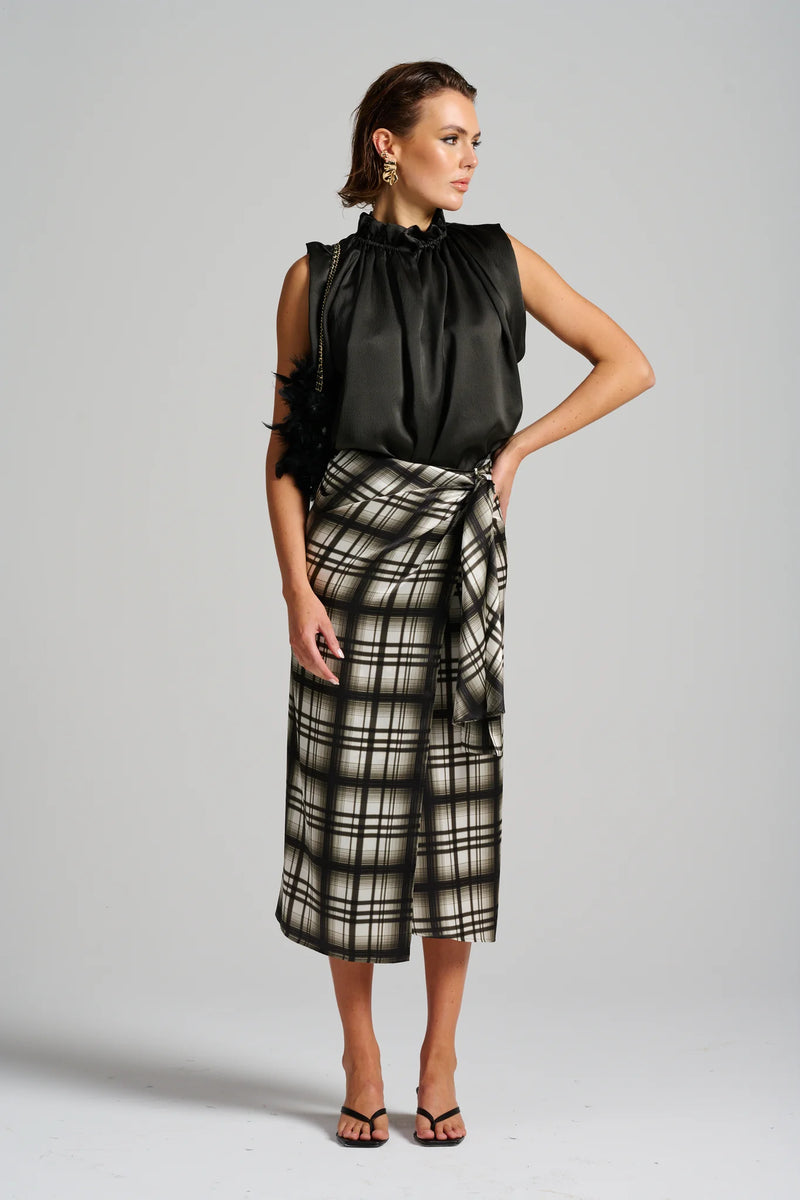Le Check Wrap Skirt | Black/Off White