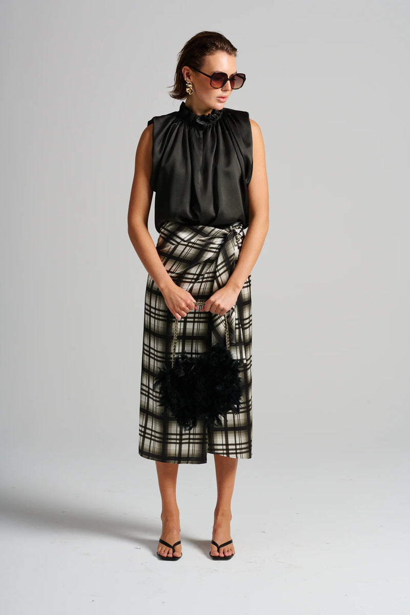 Le Check Wrap Skirt | Black/Off White