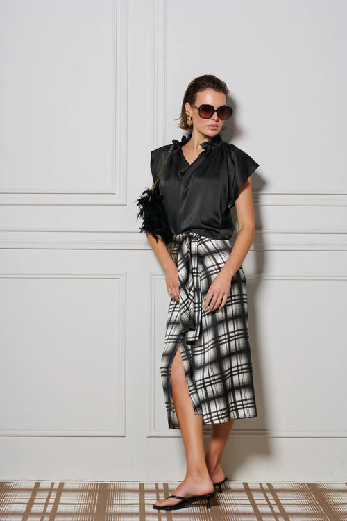 Le Check Wrap Skirt | Black/Off White