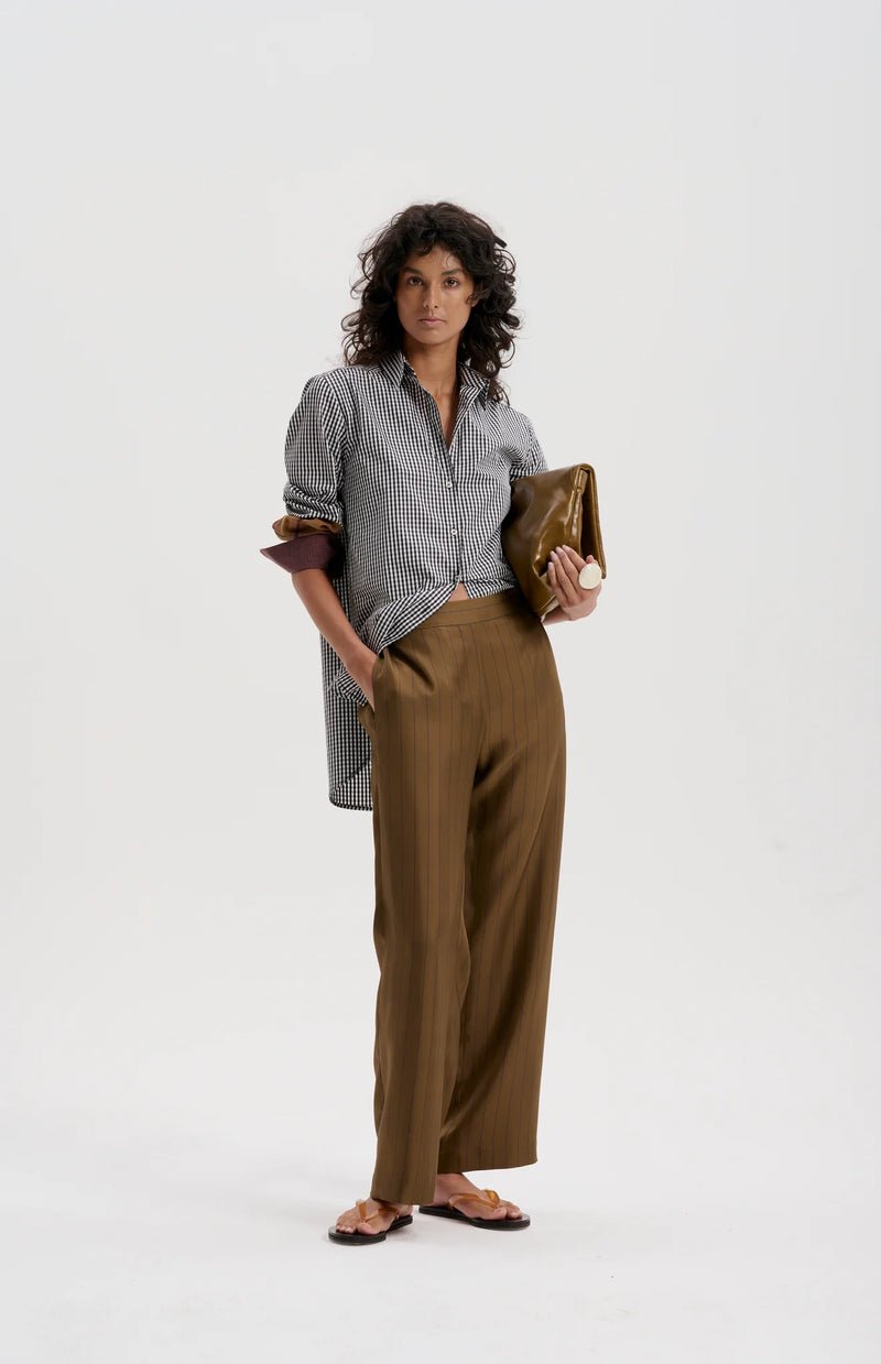 Le Silk Pinstripe Twill Pant | TOBACCO