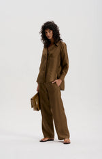 Le Silk Twill Pinstripe Shirt | Tobacco