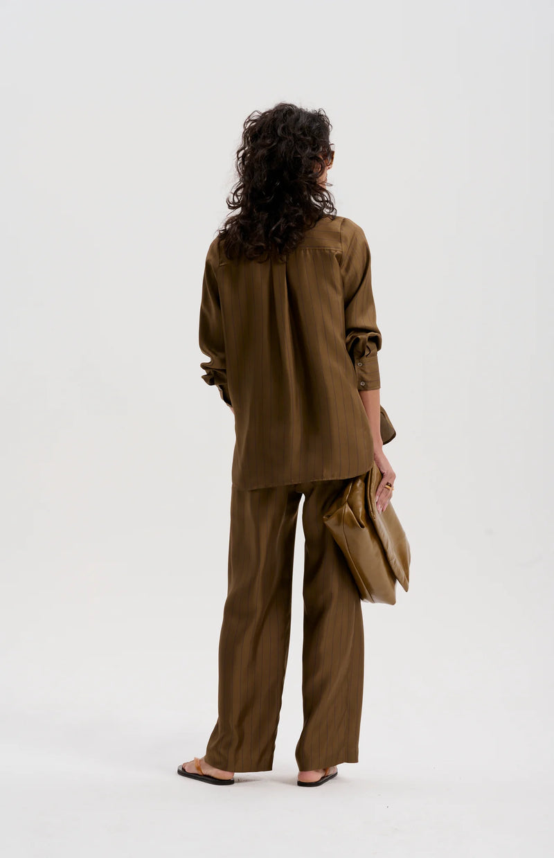 Le Silk Pinstripe Twill Pant | TOBACCO
