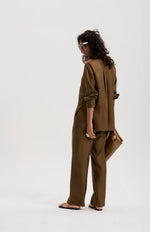Le Silk Twill Pinstripe Shirt | Tobacco