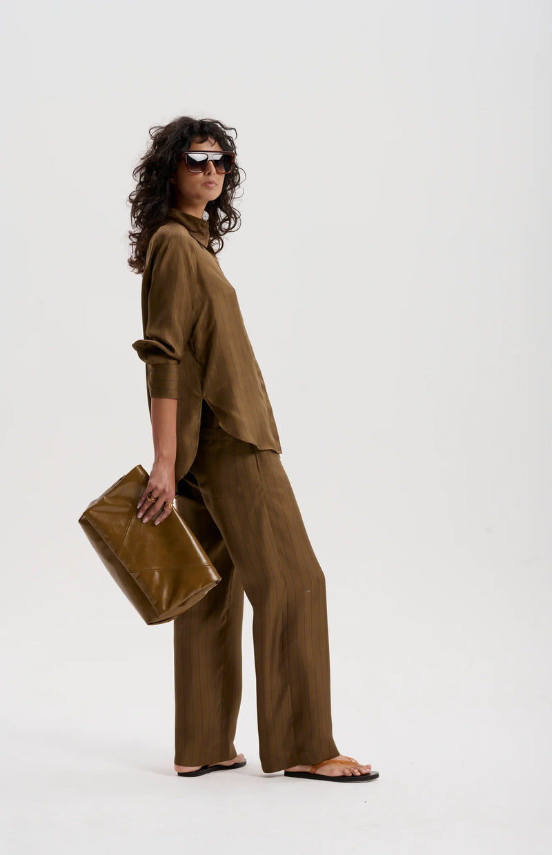 Le Silk Pinstripe Twill Pant | TOBACCO