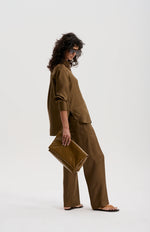 Le Silk Twill Pinstripe Shirt | Tobacco