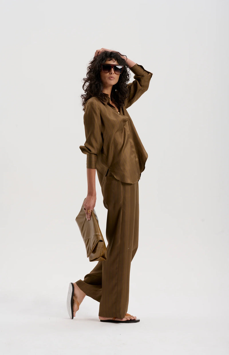 Le Silk Pinstripe Twill Pant | TOBACCO