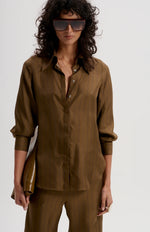 Le Silk Twill Pinstripe Shirt | Tobacco