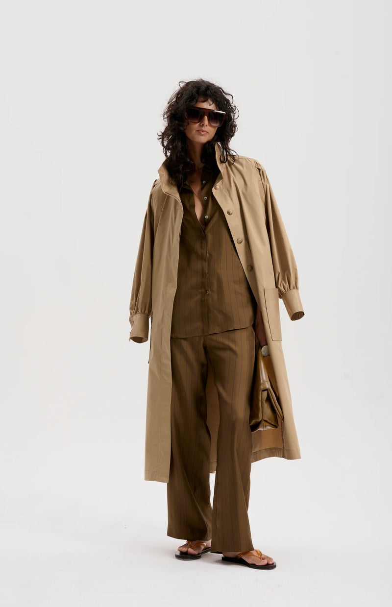 Le Silk Pinstripe Twill Pant | TOBACCO