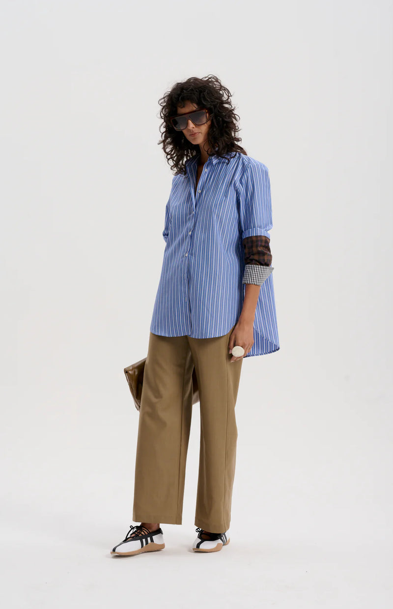 Japanese Stripe Shirt with Mixed Check Cuffs