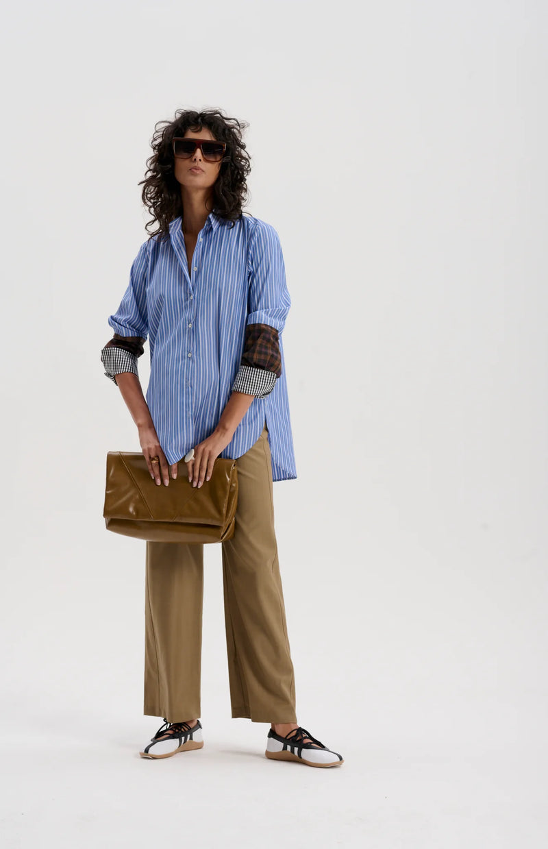 Japanese Stripe Shirt with Mixed Check Cuffs