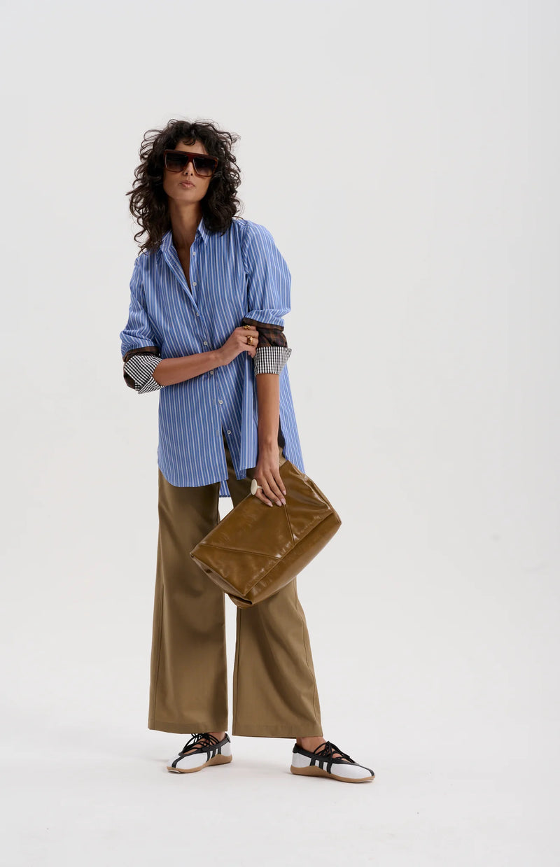 Japanese Stripe Shirt with Mixed Check Cuffs