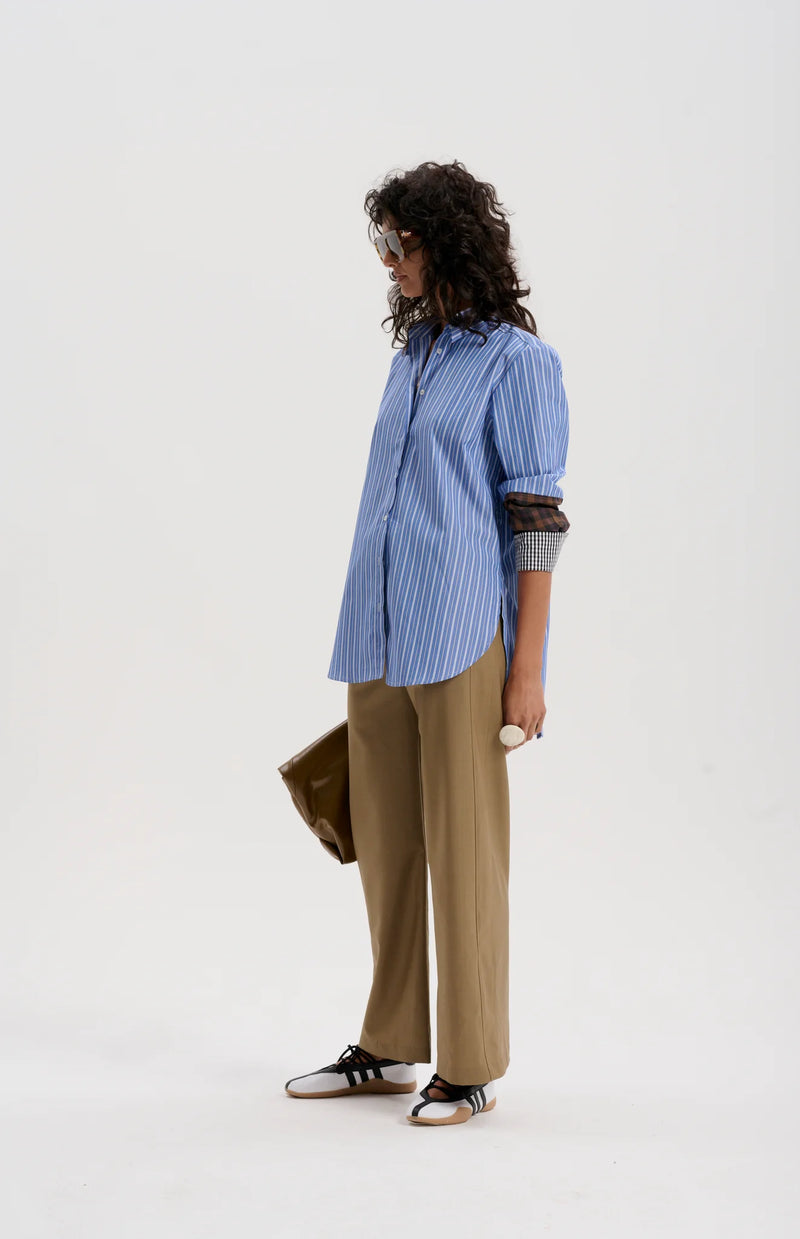 Japanese Stripe Shirt with Mixed Check Cuffs