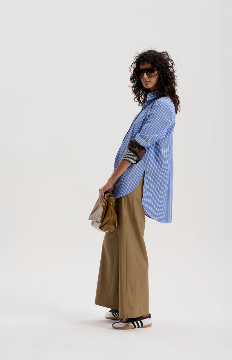 Japanese Stripe Shirt with Mixed Check Cuffs