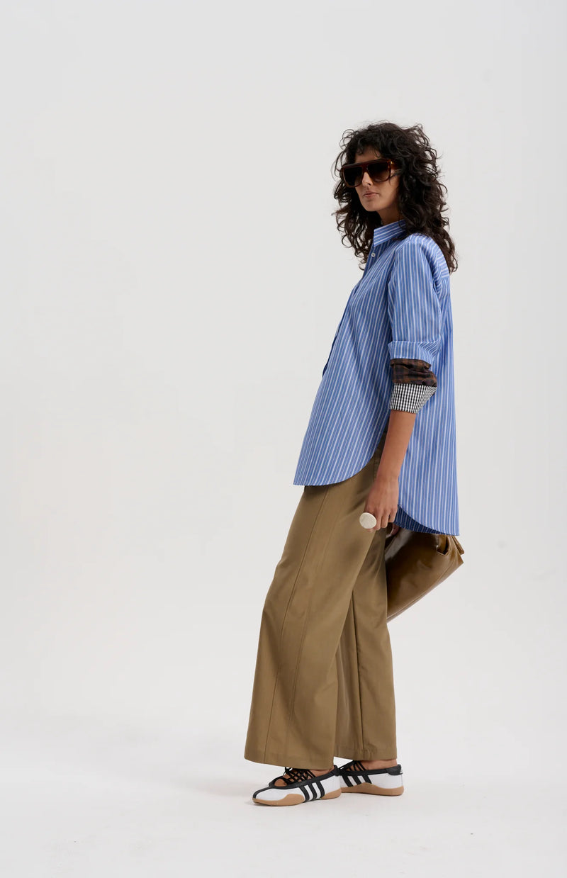 Japanese Stripe Shirt with Mixed Check Cuffs