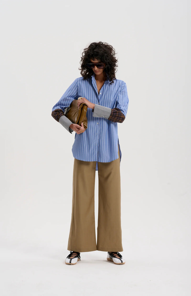 Japanese Stripe Shirt with Mixed Check Cuffs